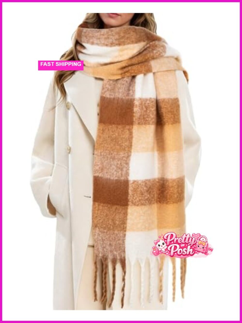 Chunky Blanket Scarf Women Oversized 100% Polyester Winter Wrap Fringe